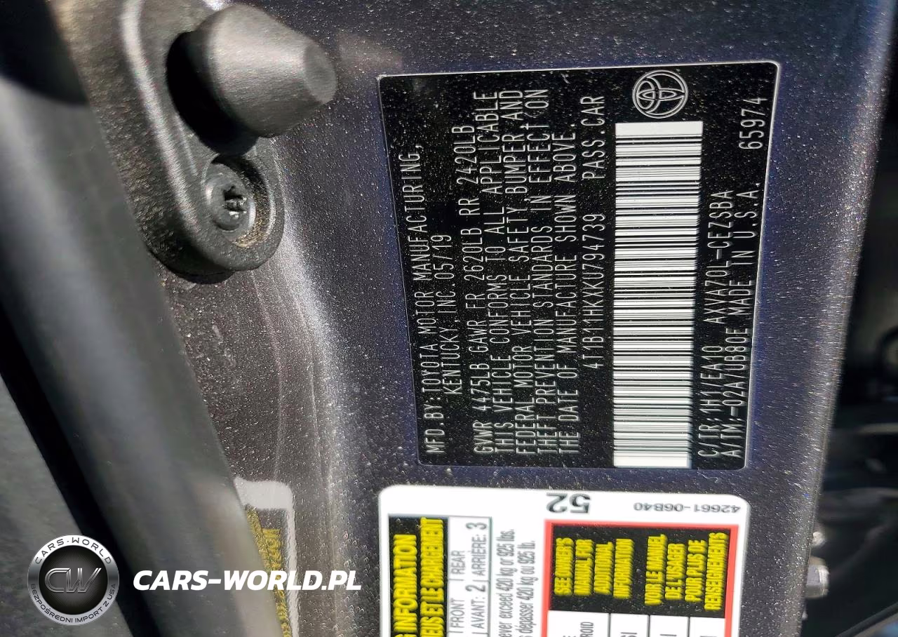 2019 Toyota Camry Se VIN:4T1B11HKXKU794739 - 12