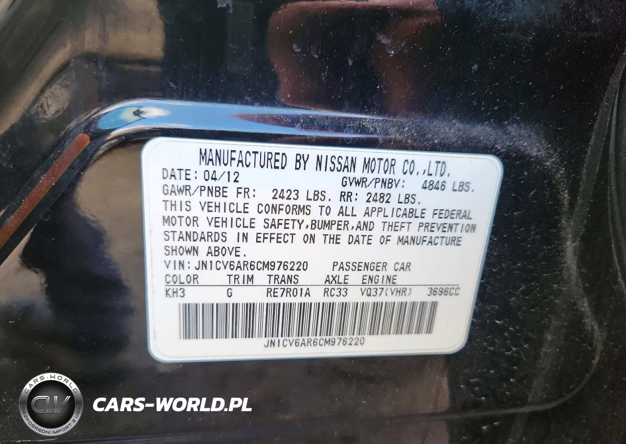 2012 Infiniti G37 Sedan X VIN:JN1CV6AR6CM976220 - 12