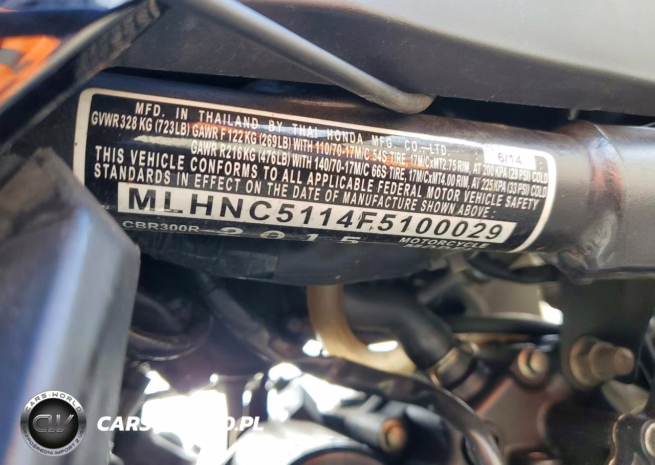 2015 Honda Cbr300 R VIN:MLHNC5114F5100029 - 9