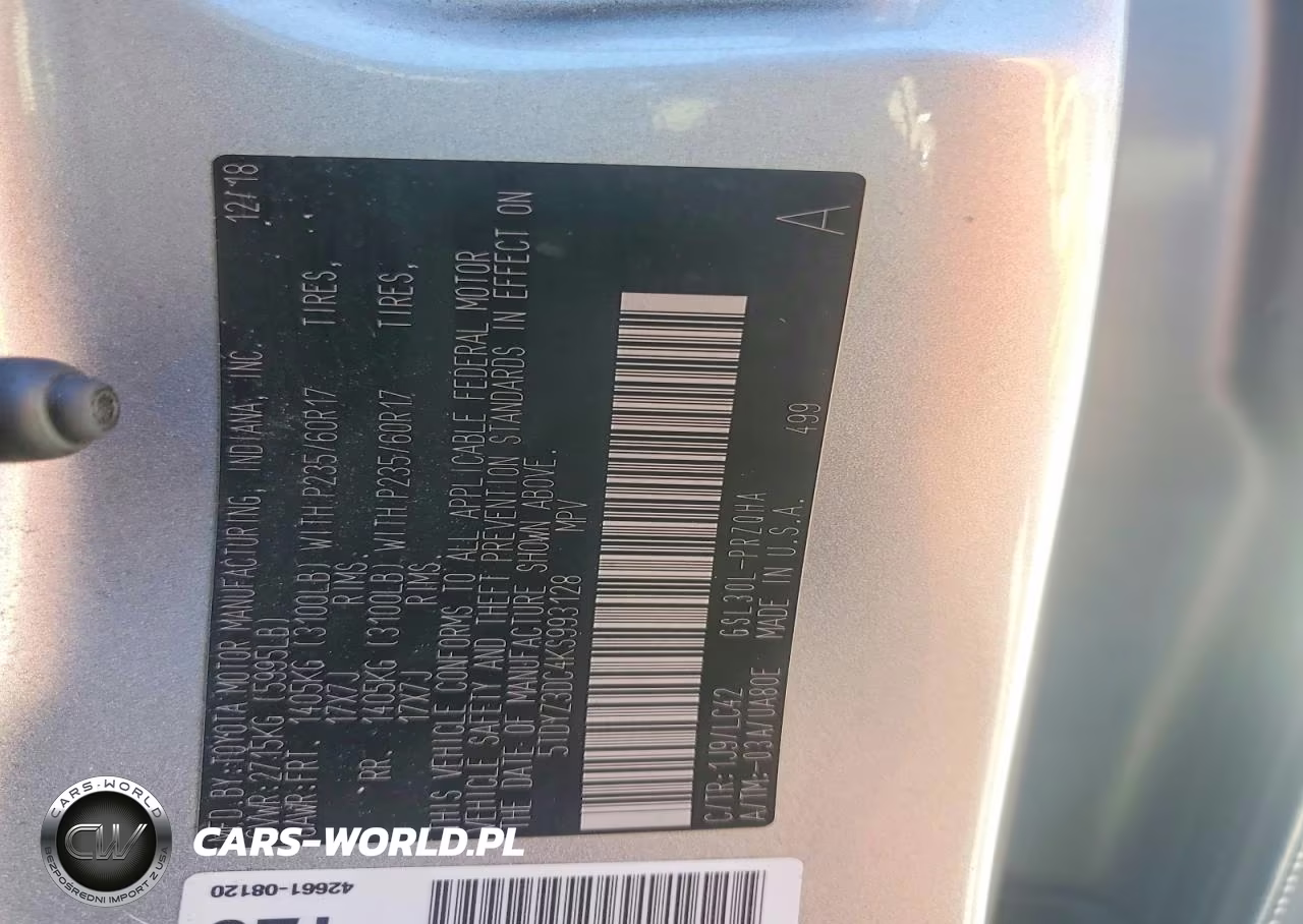 2019 Toyota Sienna Xle 8-Passenger VIN:5TDYZ3DC4KS993128 - 13