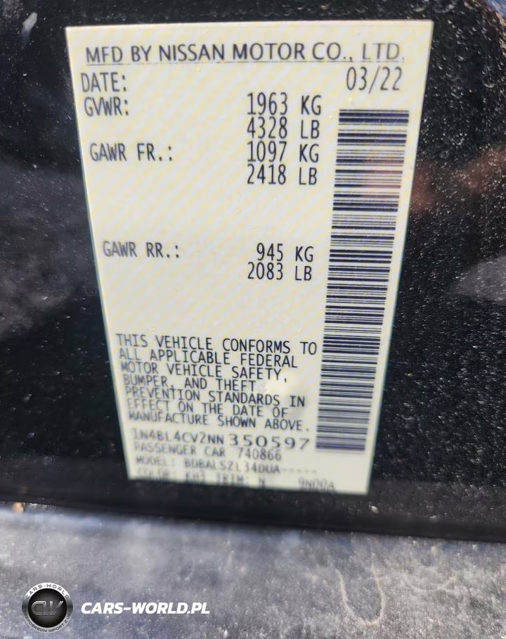 2022 Nissan Altima Sr VIN:1N4BL4CV2NN350597 - 12