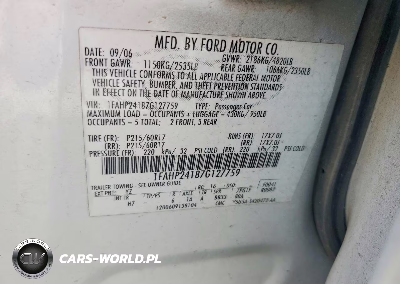 2007 Ford Five Hundred Sel VIN:1FAHP24187G127759 - 12