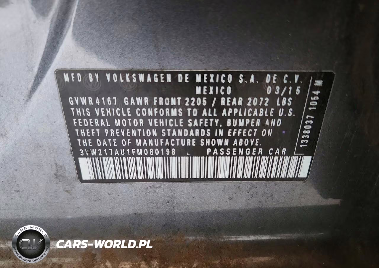 2015 Volkswagen Golf VIN:3VW217AU1FM080198 - 12