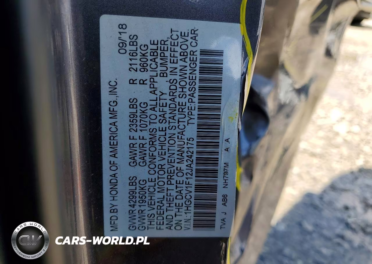 2018 Honda Accord Lx VIN:1HGCV1F12JA242175 - 12