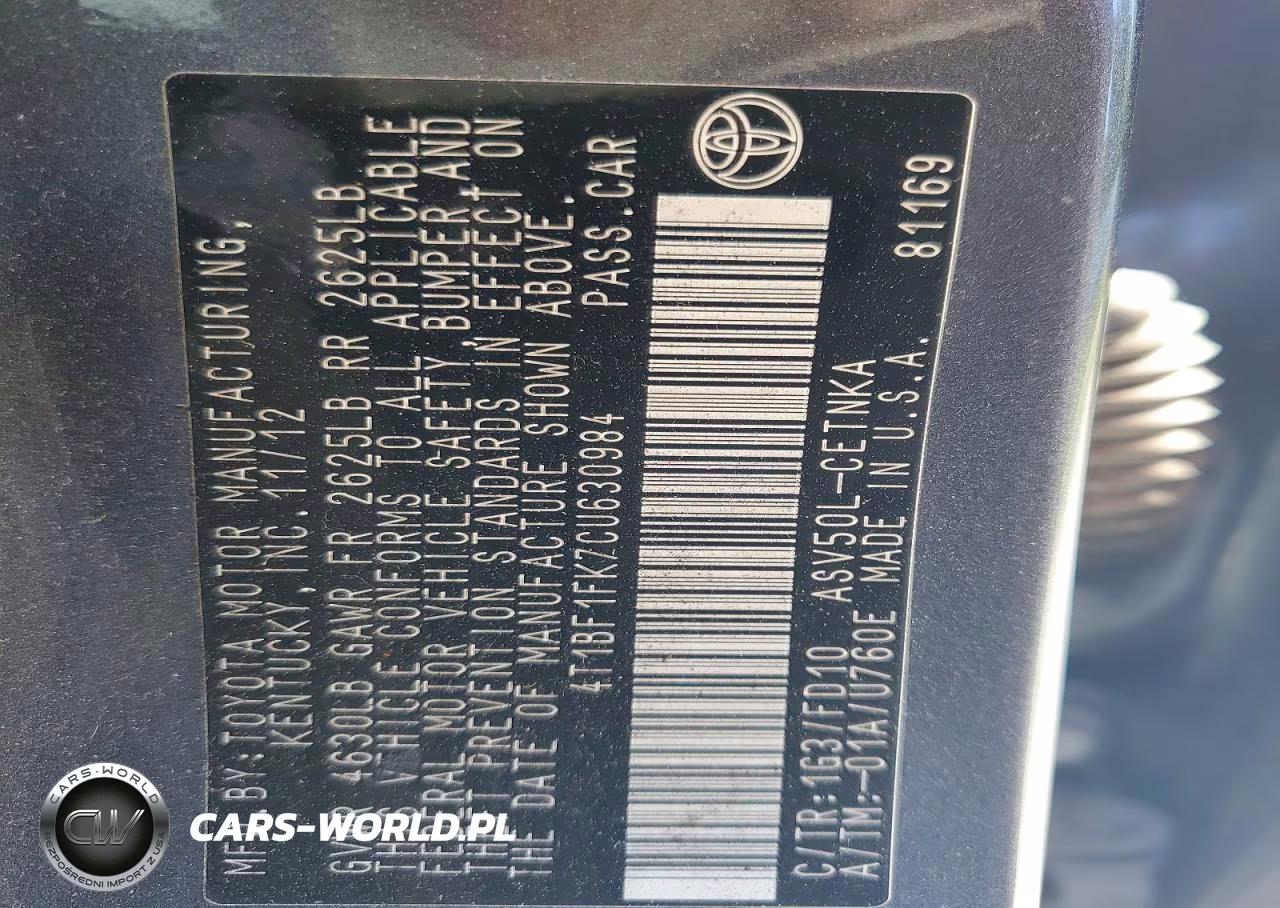 2012 Toyota Camry Le VIN:4T1BF1FK7CU630984 - 13