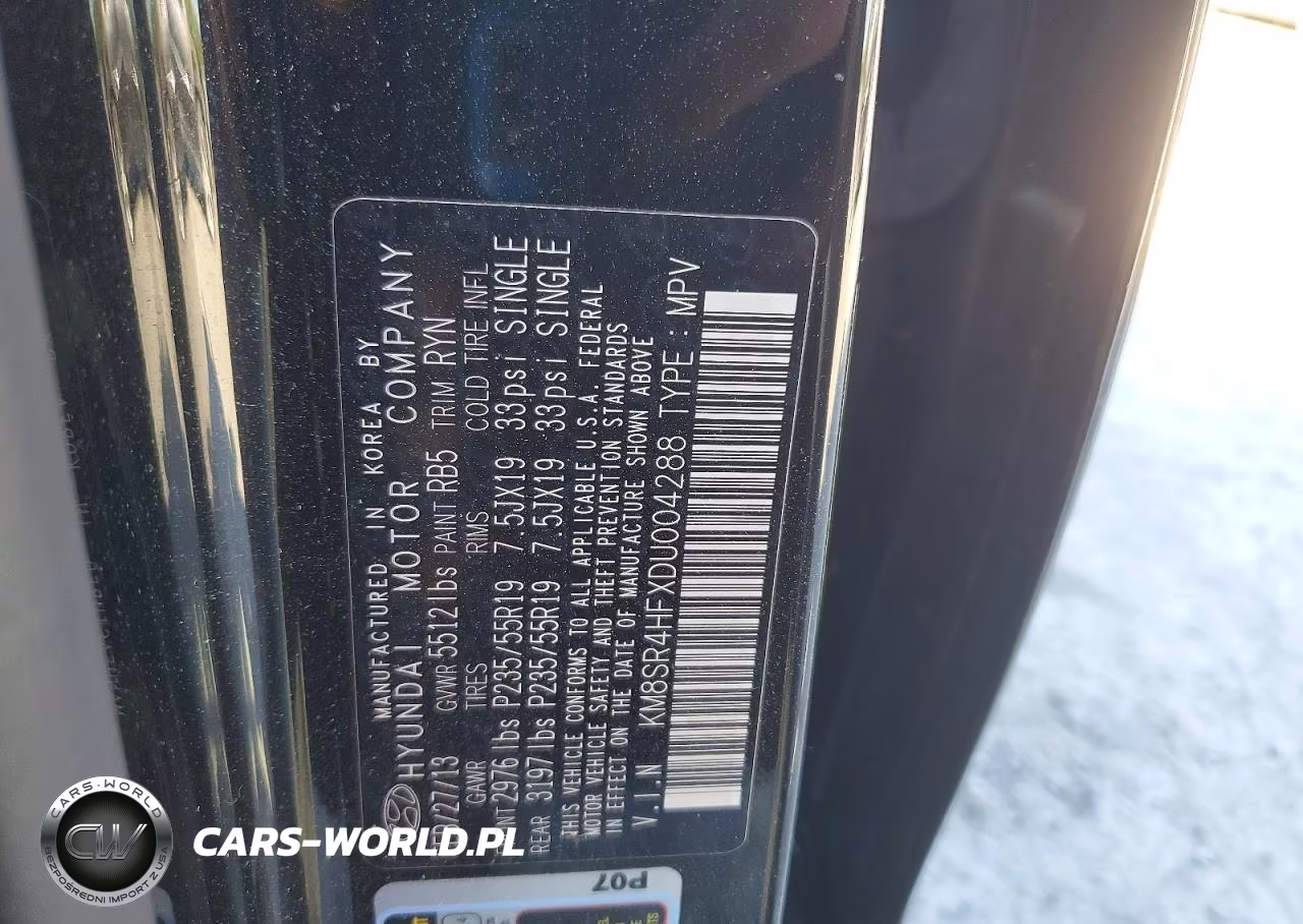 2013 Hyundai Santa Fe Limited VIN:KM8SR4HFXDU004288 - 13