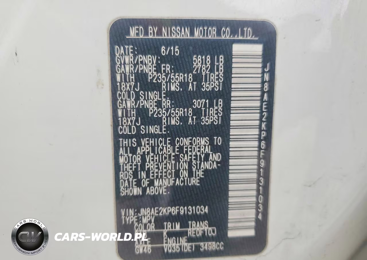 2015 Nissan Quest 3.5 Sl VIN:JN8AE2KP6F9131034 - 14