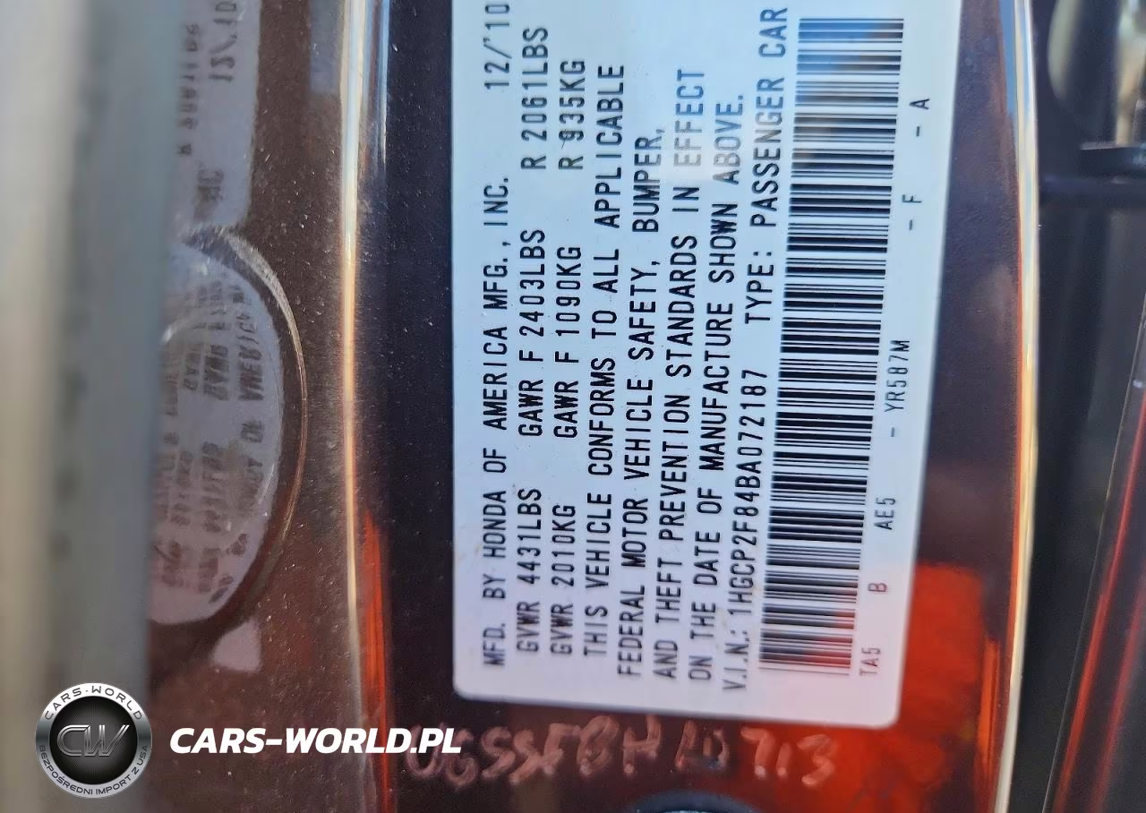 2011 Honda Accord Exl VIN:1HGCP2F84BA072187 - 12
