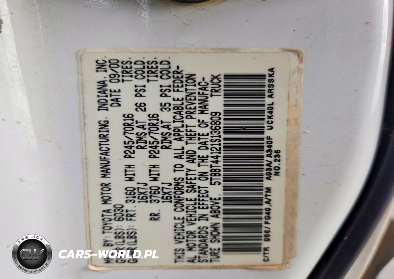 2001 Toyota Tundra Sr5 VIN:5TBBT44121S136809 - 12