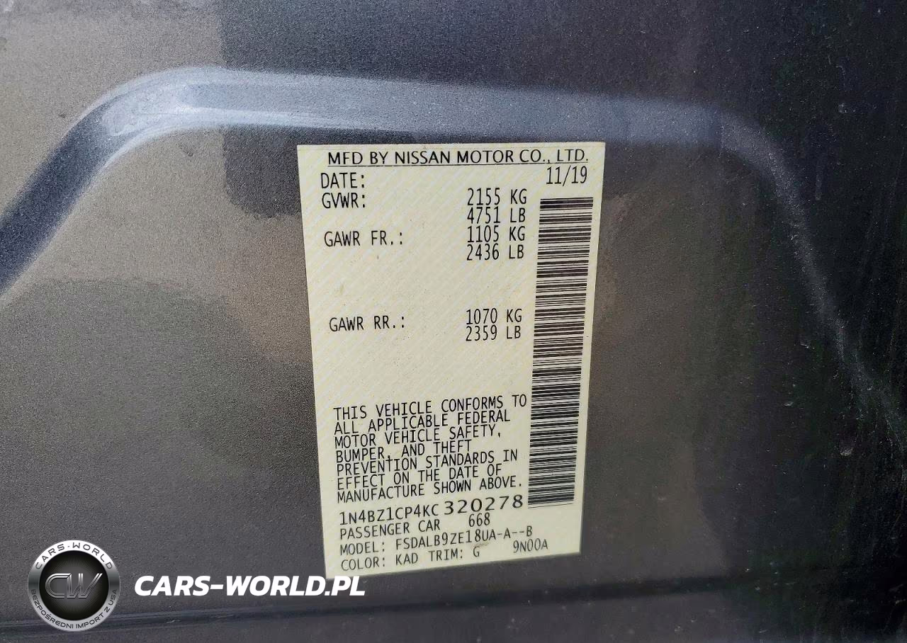2019 Nissan Leaf S Plus VIN:1N4BZ1CP4KC320278 - 12