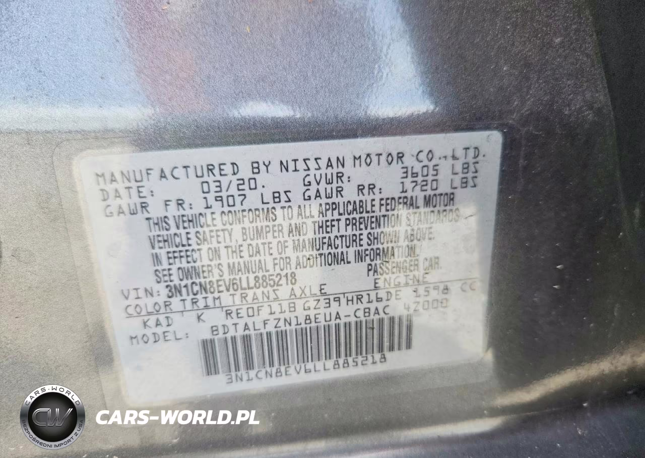 2020 Nissan Versa Sv VIN:3N1CN8EV6LL885218 - 12