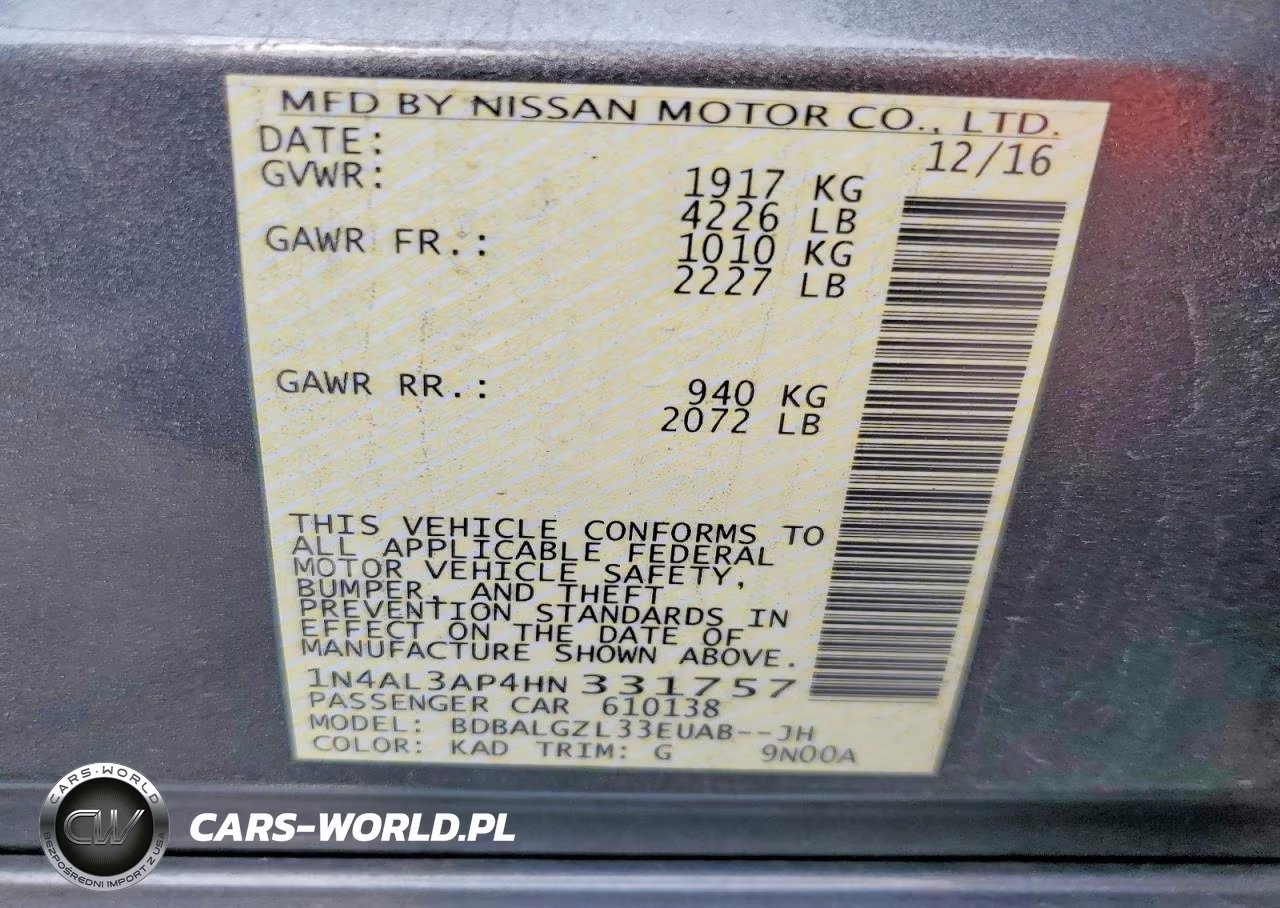 2017 Nissan Altima 2.5 S VIN:1N4AL3AP4HN331757 - 12