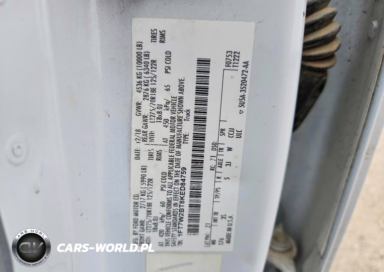 2019 Ford F250 Super Duty VIN:1FT7W2BT8KED84759 - 12