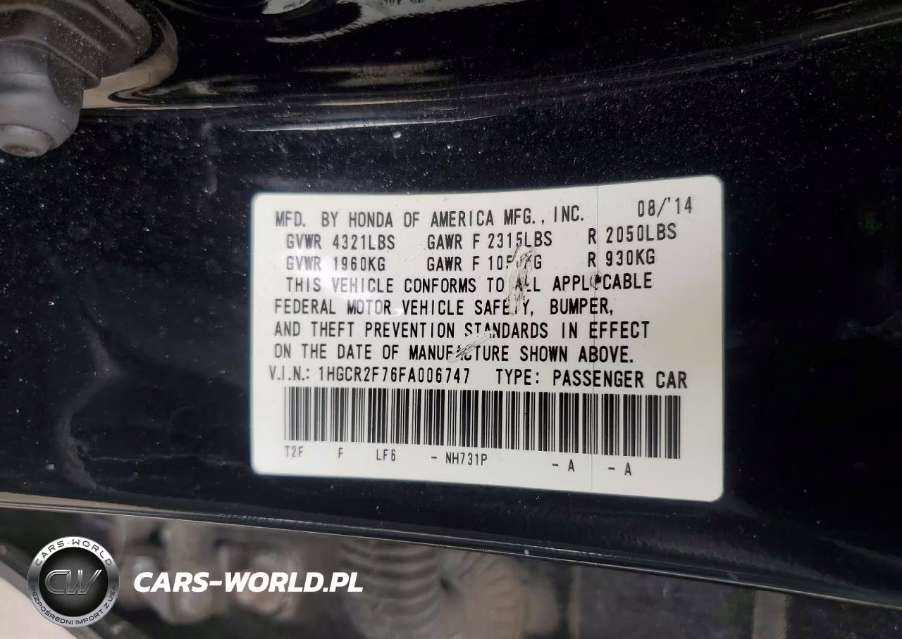 2015 Honda Accord Ex VIN:1HGCR2F76FA006747 - 12