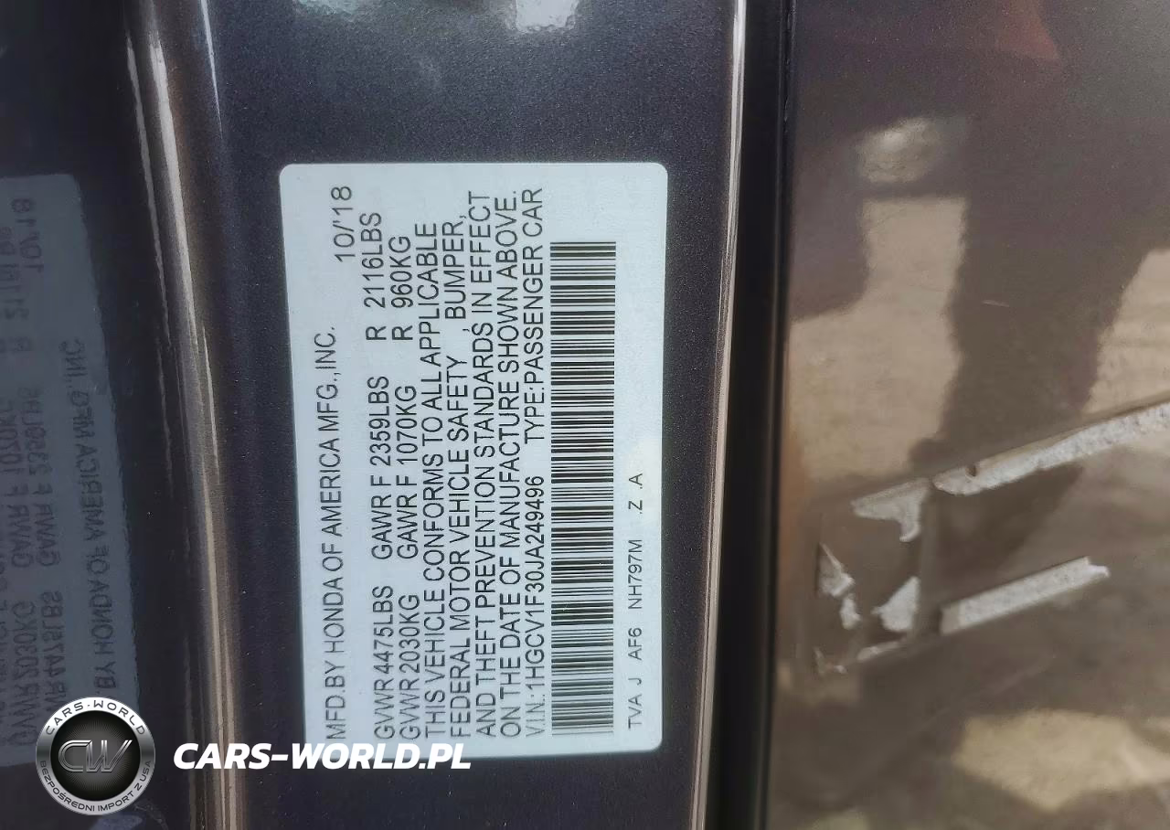 2018 Honda Accord Sport VIN:1HGCV1F30JA249496 - 12