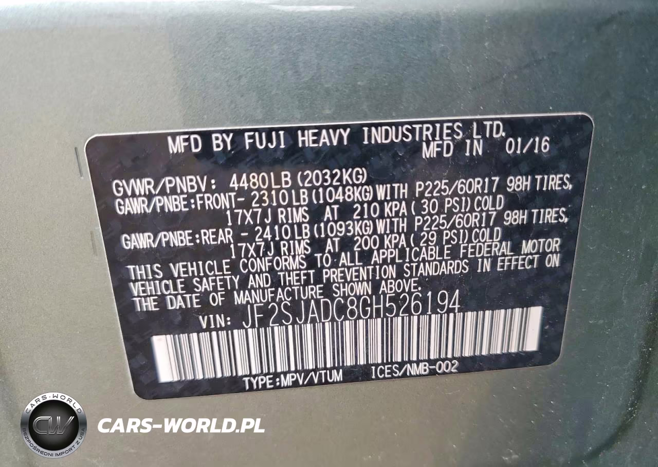 2016 Subaru Forester 2.5I Premium VIN:JF2SJADC8GH526194 - 13