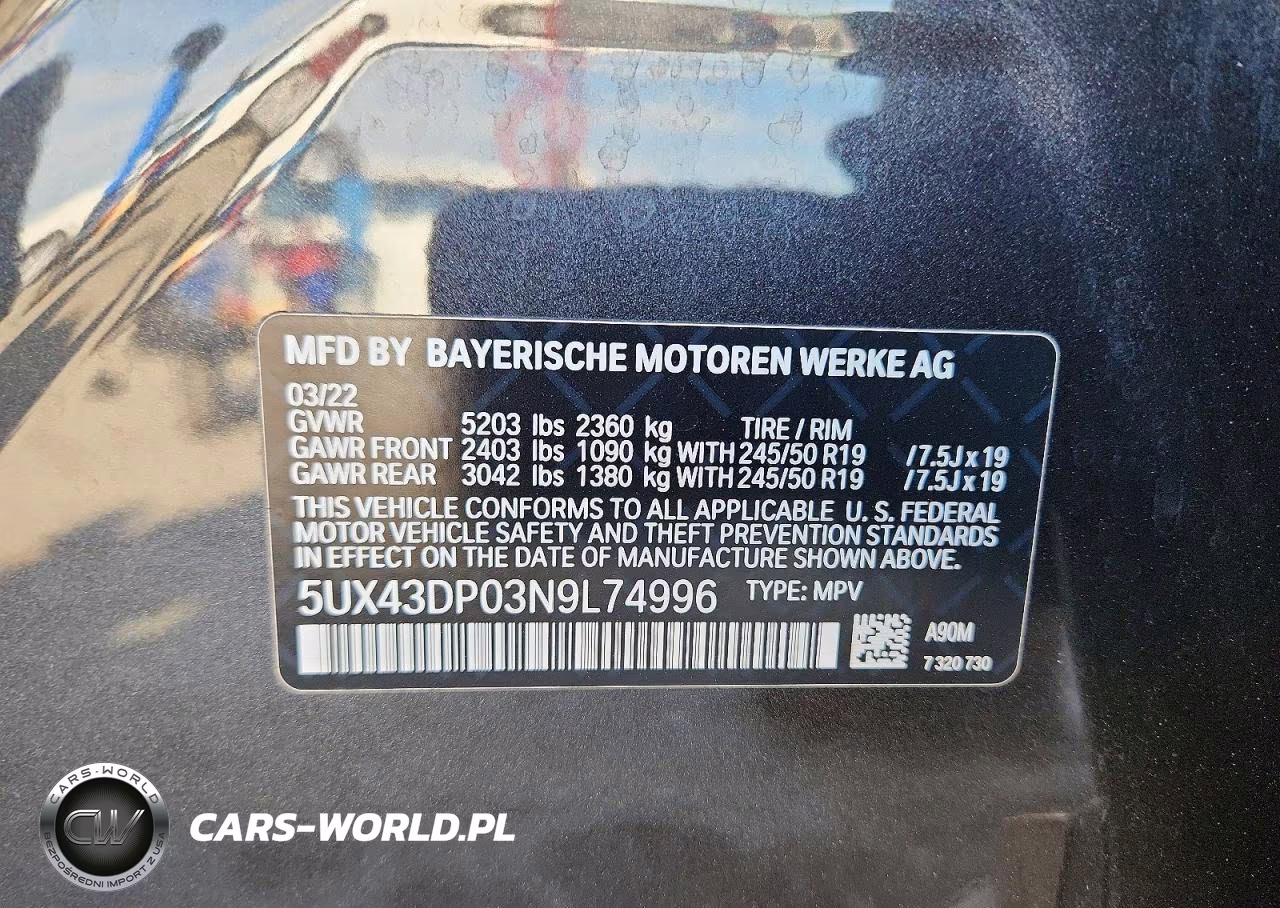 2022 BMW X3 Sdrive30I VIN:5UX43DP03N9L74996 - 13