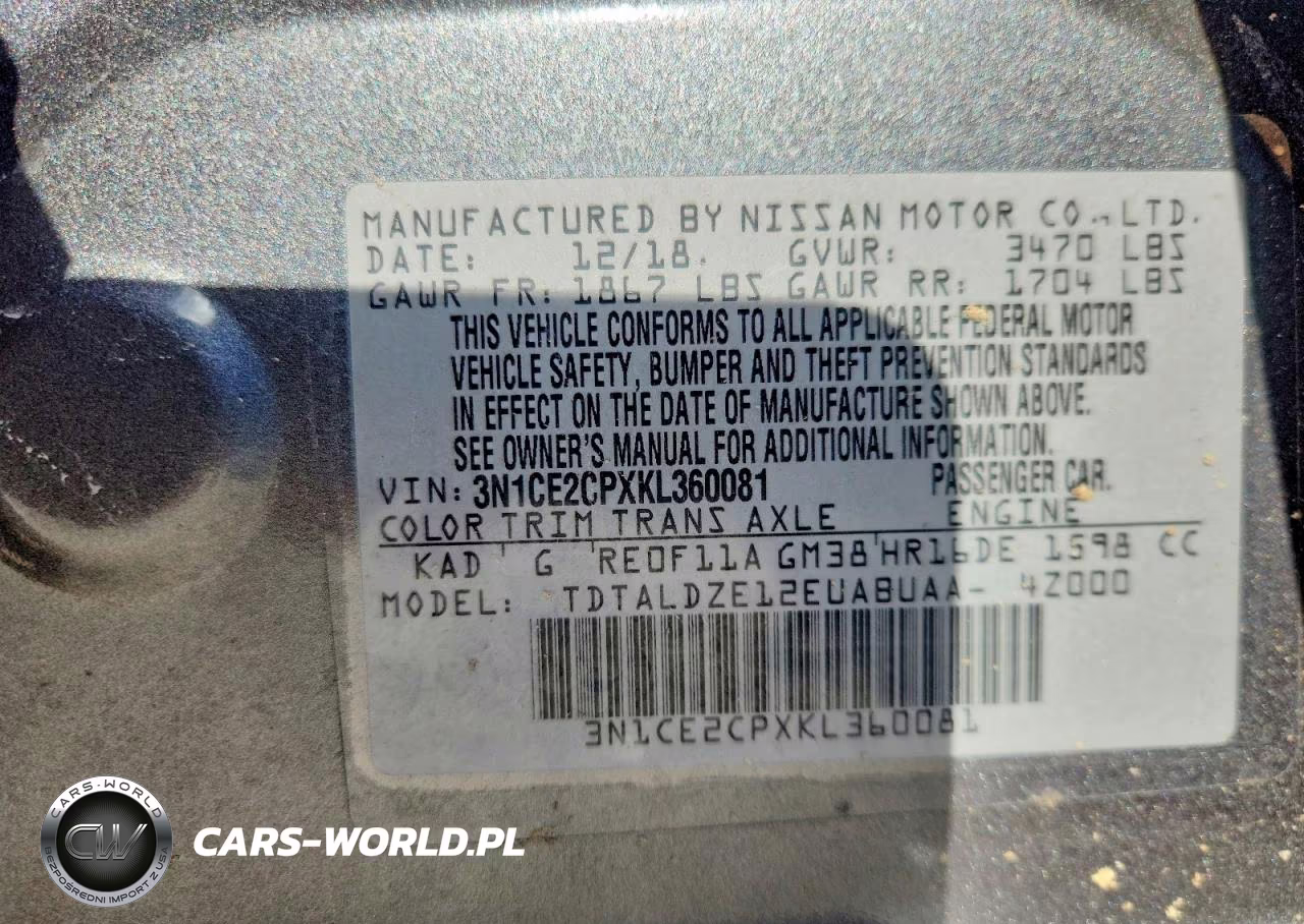 2019 Nissan Versa Note Sv VIN:3N1CE2CPXKL360081 - 12