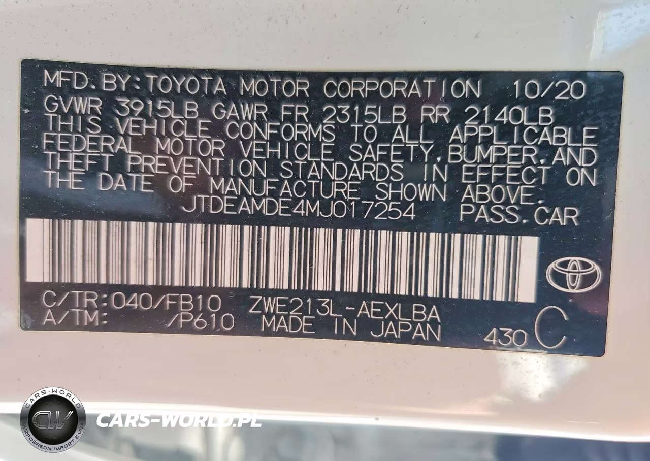 2021 Toyota Corolla Le VIN:JTDEAMDE4MJ017254 - 12