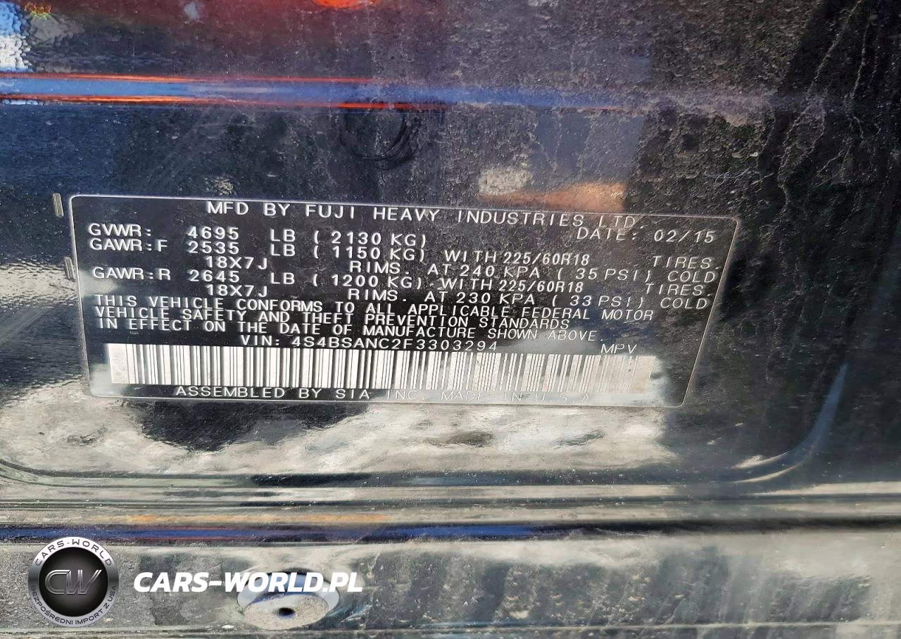 2015 Subaru Outback 2.5I Limited VIN:4S4BSANC2F3303294 - 12