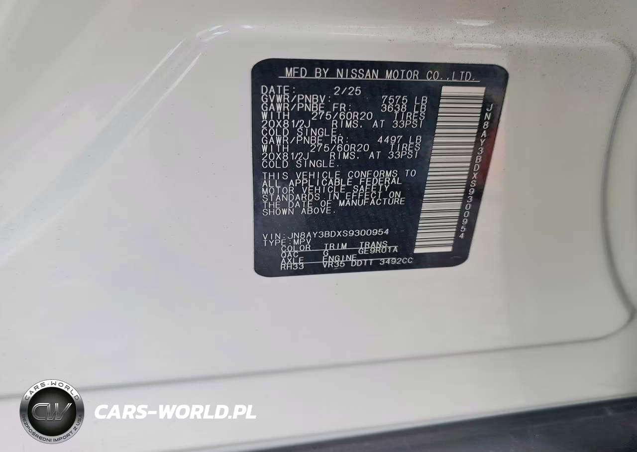 2025 Nissan Armada Sl VIN:JN8AY3BDXS9300954 - 13