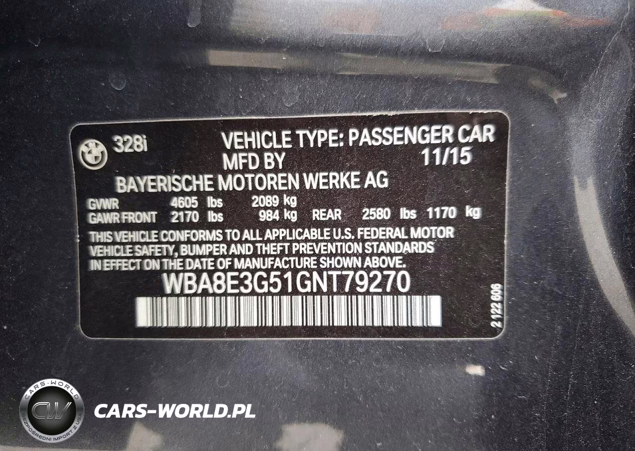 2016 BMW 328 Xi Sulev VIN:WBA8E3G51GNT79270 - 12