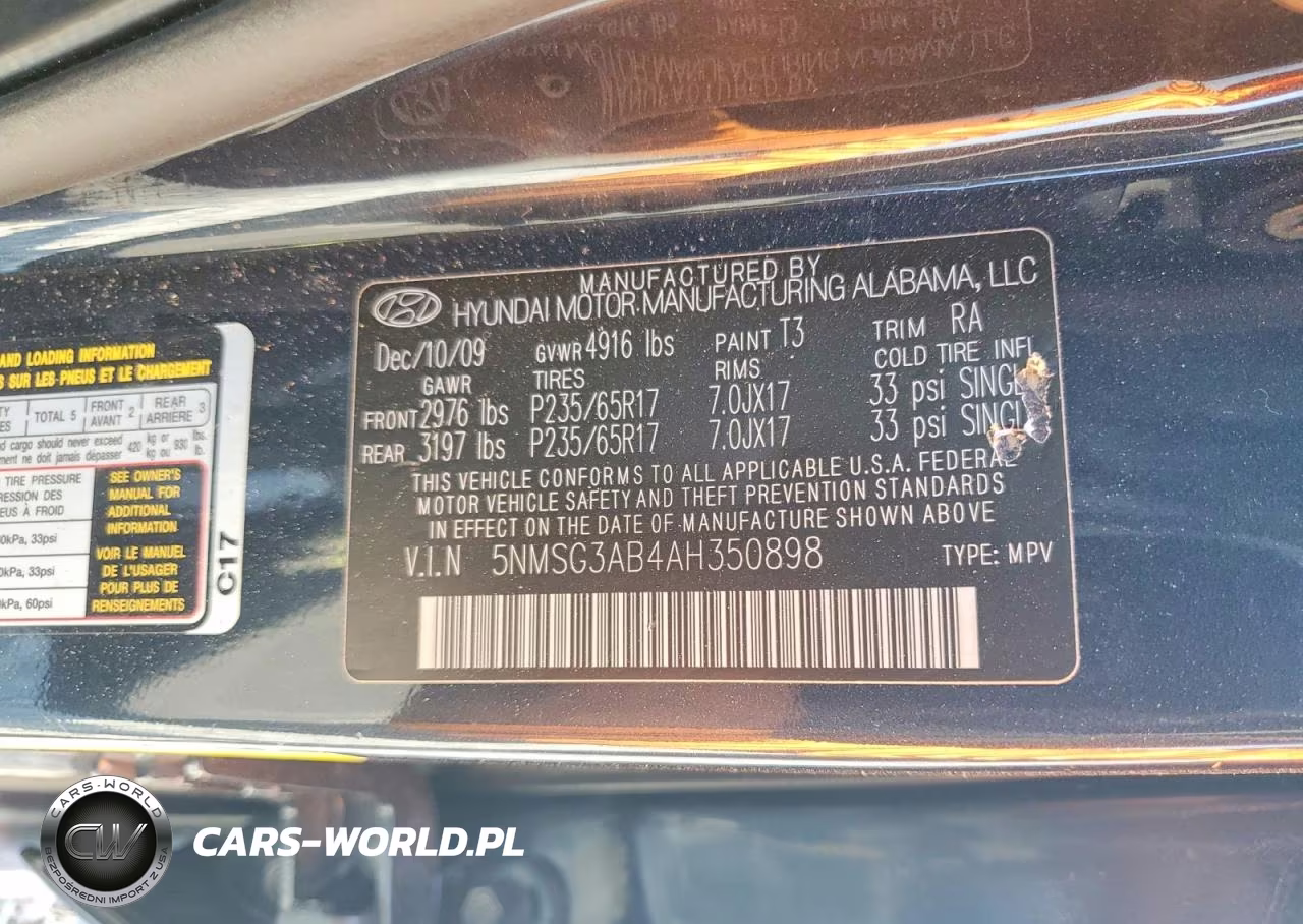 2010 Hyundai Santa Fe Gls VIN:5NMSG3AB4AH350898 - 12