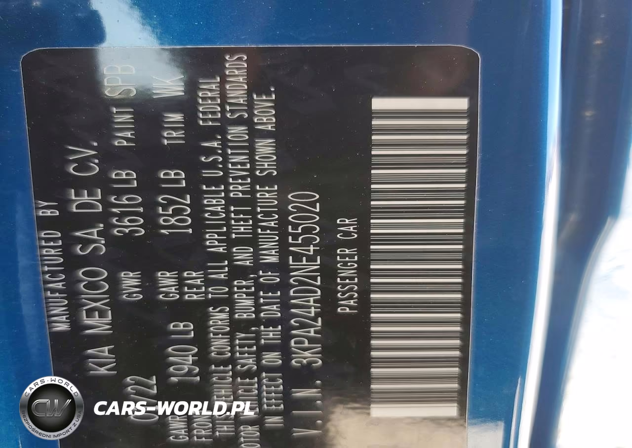 2022 Kia Rio S VIN:3KPA24AD2NE455020 - 13