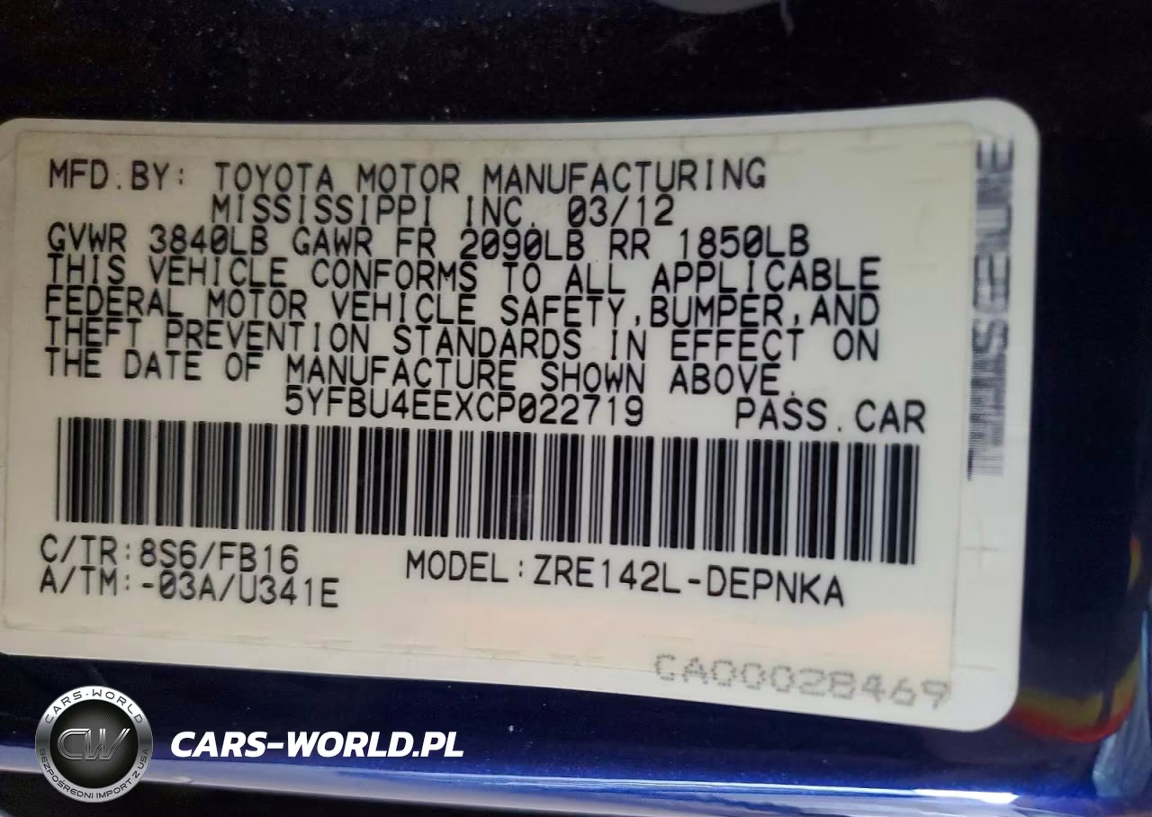 2012 Toyota Corolla L Automatic VIN:5YFBU4EEXCP022719 - 12