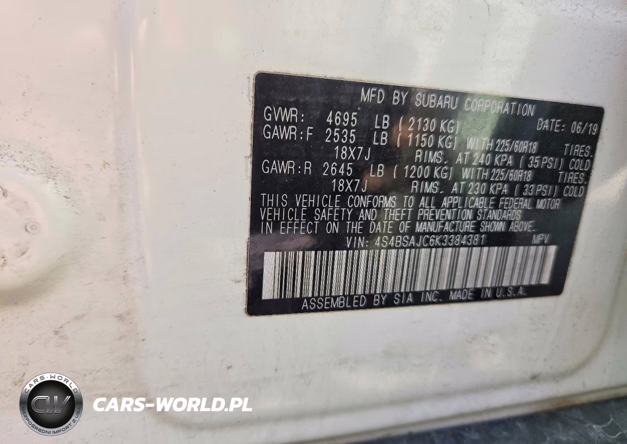 2019 Subaru Outback 2.5I Limited VIN:4S4BSAJC6K3384381 - 14