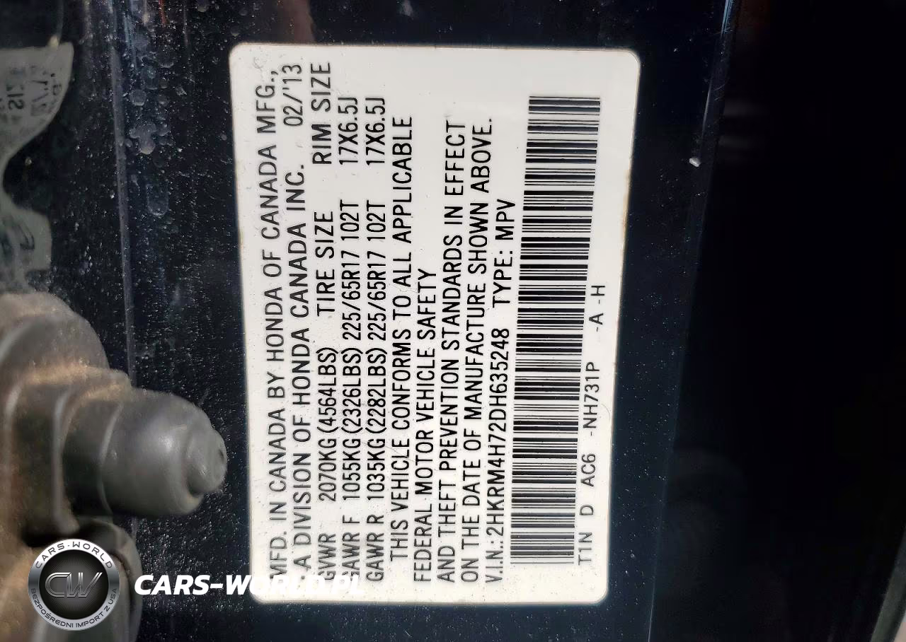 2013 Honda Cr-V Exl VIN:2HKRM4H72DH635248 - 13