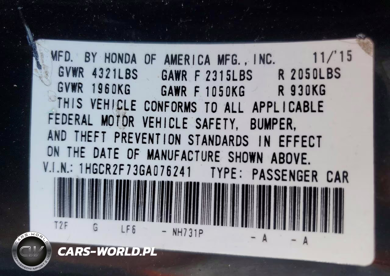 2016 Honda Accord Ex VIN:1HGCR2F73GA076241 - 12