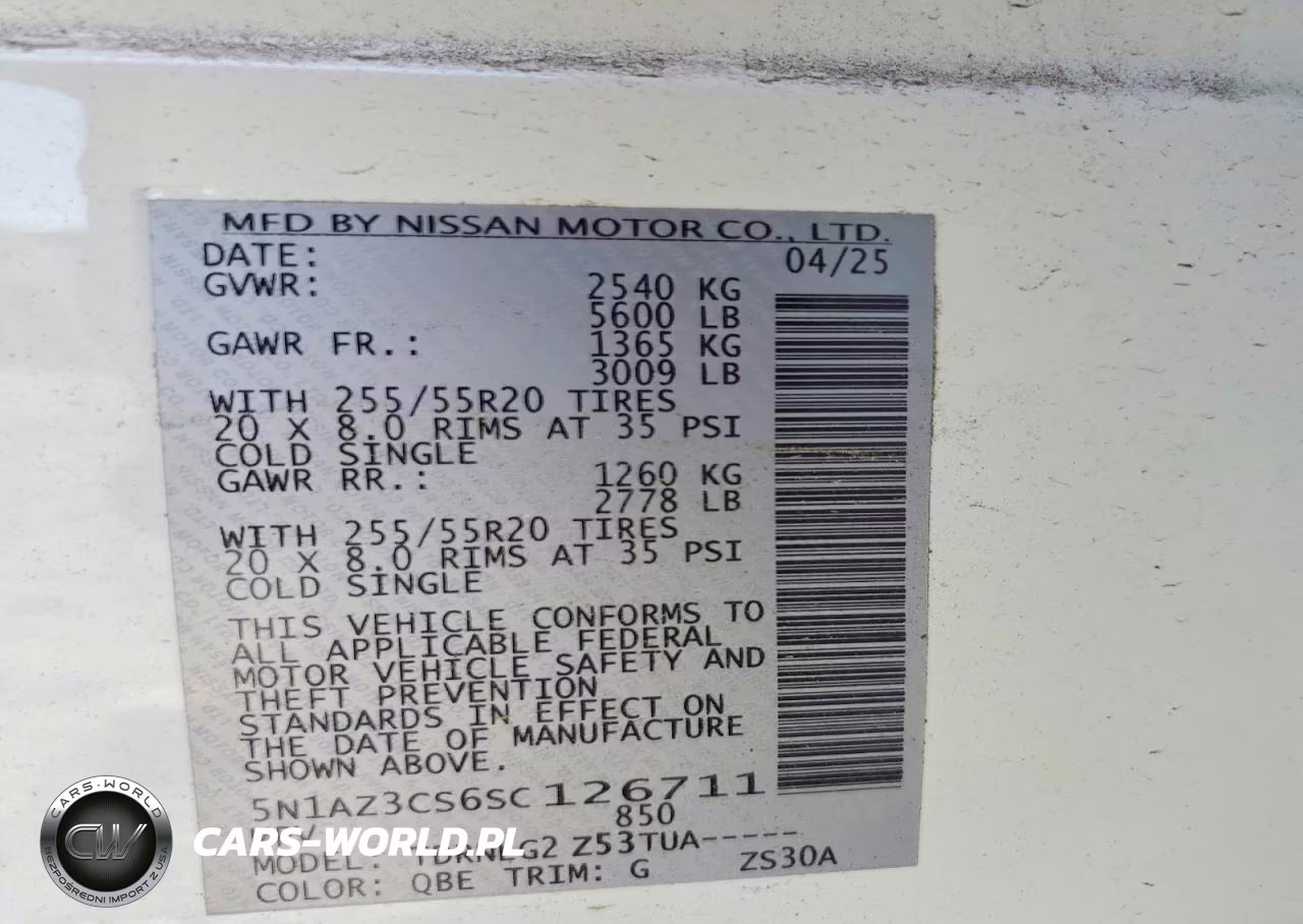 2025 Nissan Murano Sl VIN:5N1AZ3CS6SC126711 - 12