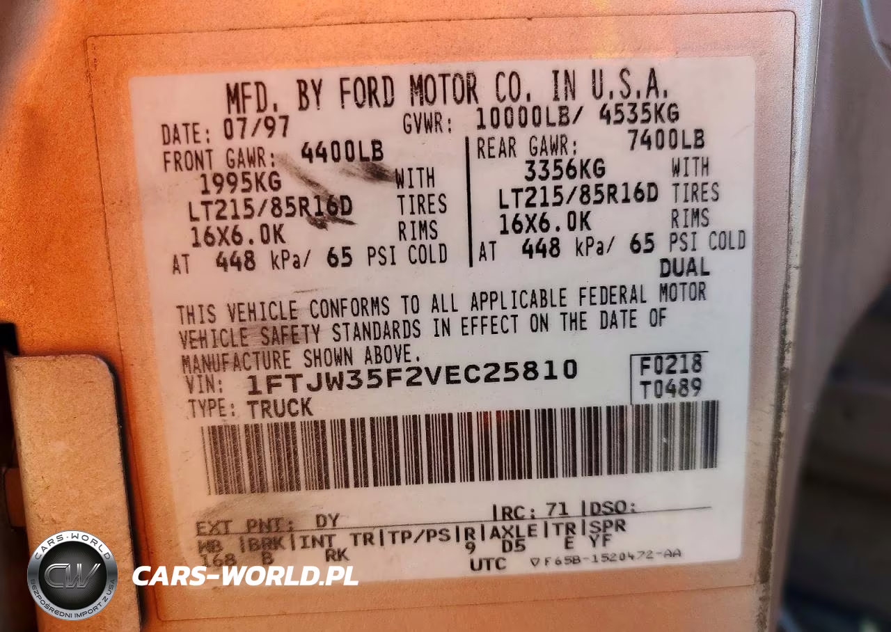 1997 Ford F350 Flatbed Truck VIN:1FTJW35F2VEC25810 - 13