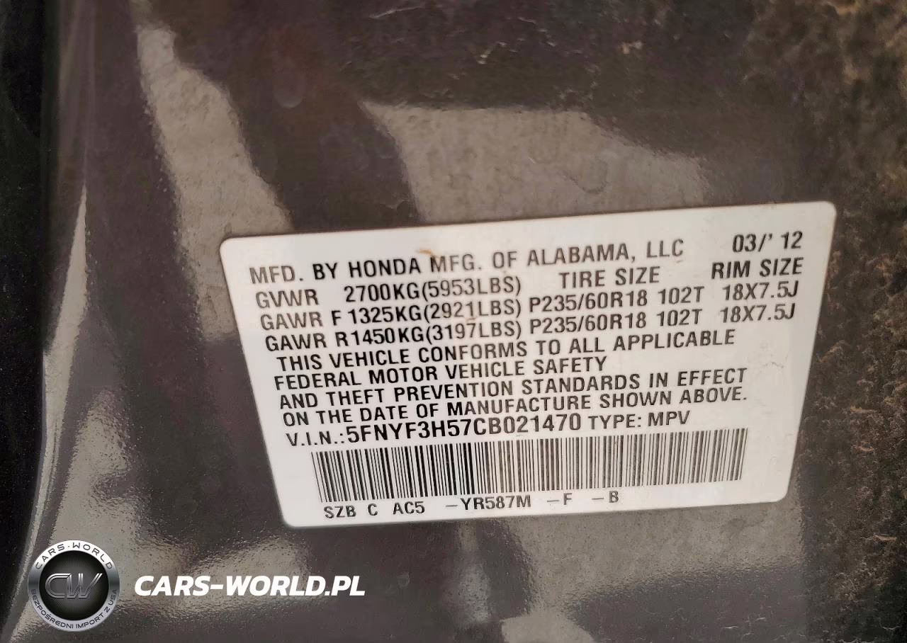 2012 Honda Pilot Exl VIN:5FNYF3H57CB021470 - 13