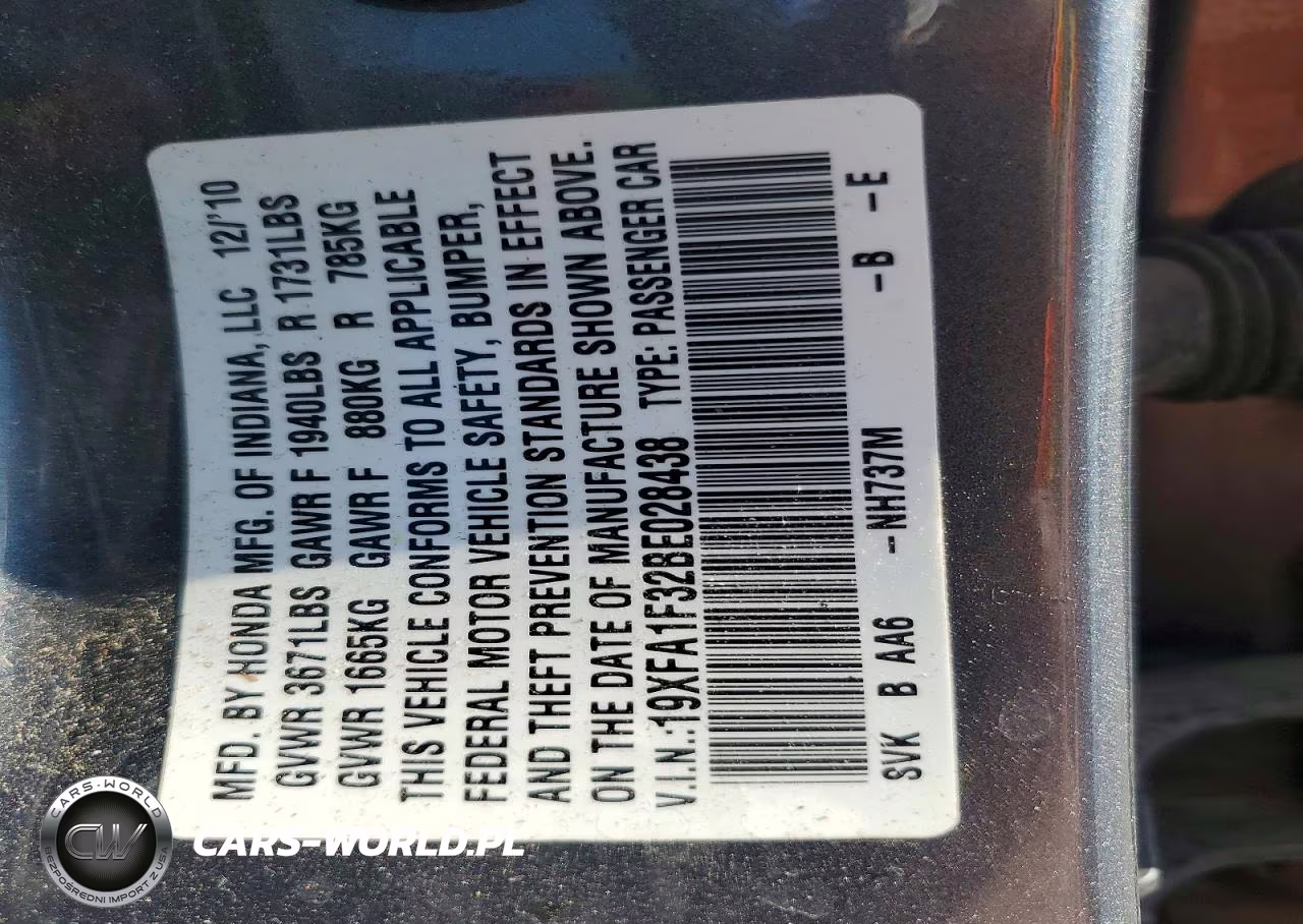2011 Honda Civic Vp VIN:19XFA1F32BE028438 - 12