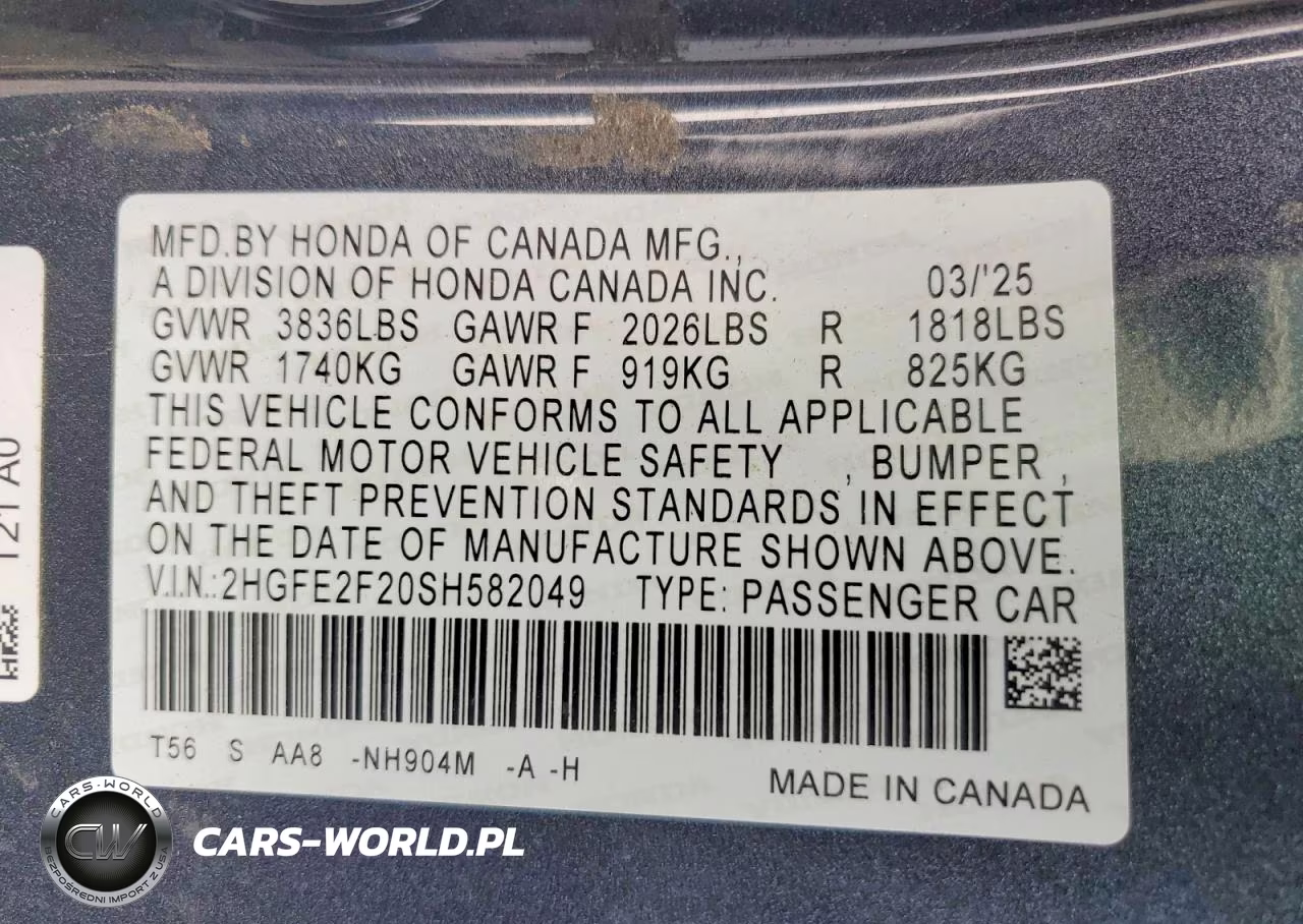 2025 Honda Civic Lx VIN:2HGFE2F20SH582049 - 12