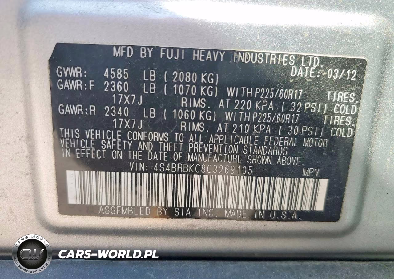 2012 Subaru Outback 2.5I Limited VIN:4S4BRBKC8C3269105 - 13