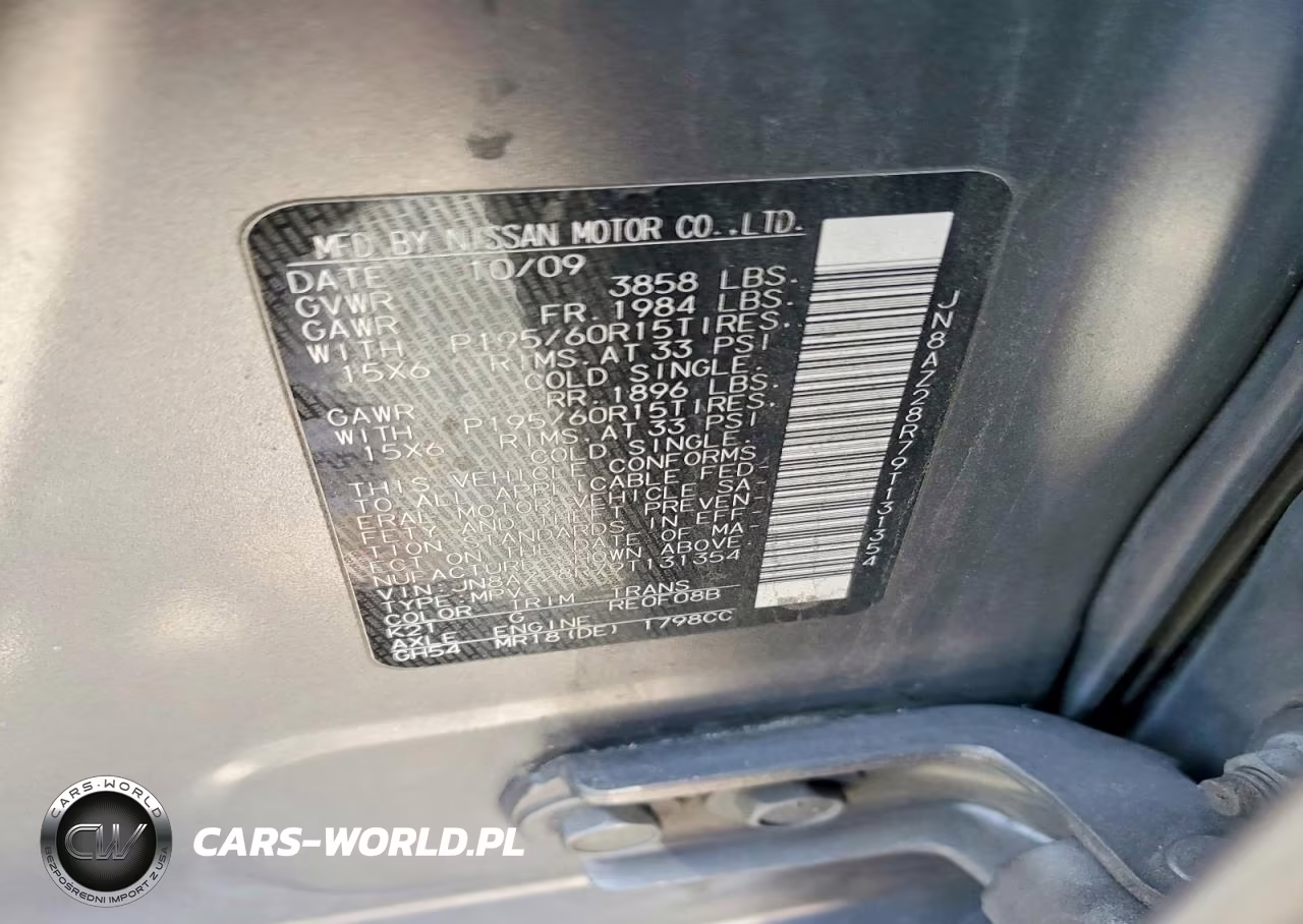 2009 Nissan Cube 1.8 VIN:JN8AZ28R79T131354 - 12