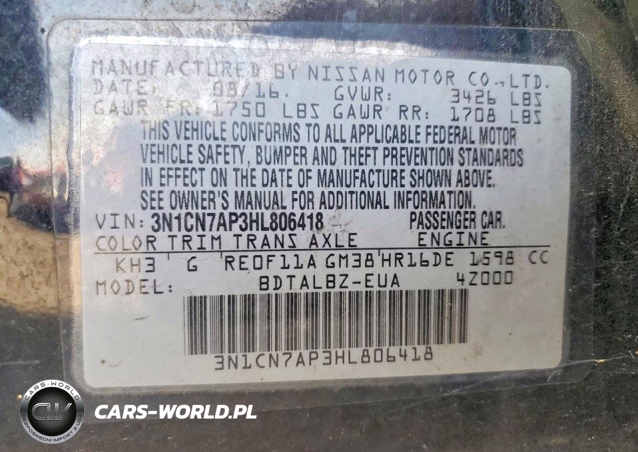 2017 Nissan Versa 1.6 Sv VIN:3N1CN7AP3HL806418 - 12