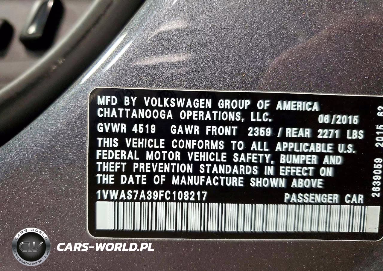 2015 Volkswagen Passat S VIN:1VWAS7A39FC108217 - 12