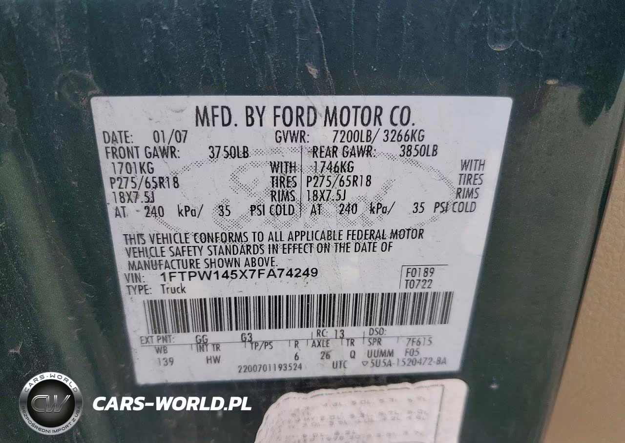 2007 Ford F-150 VIN:1FTPW145X7FA74249 - 12