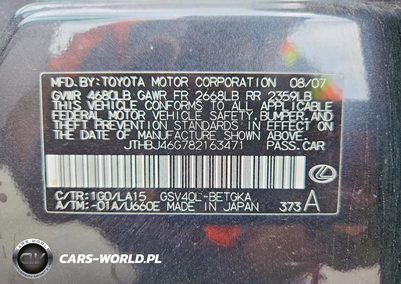 2008 Lexus Es 350 VIN:JTHBJ46G782163471 - 13