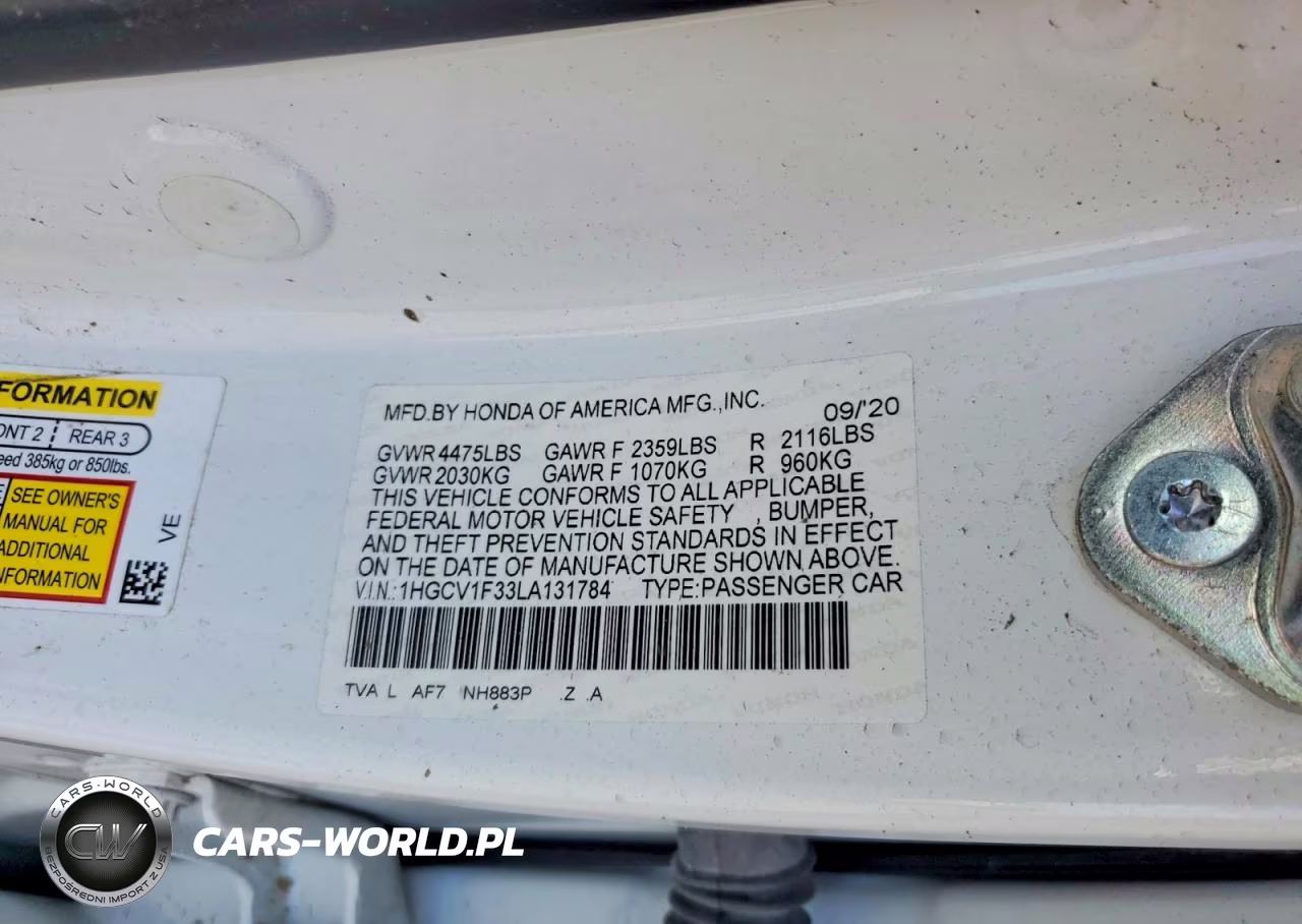 2020 Honda Accord Sport VIN:1HGCV1F33LA131784 - 13