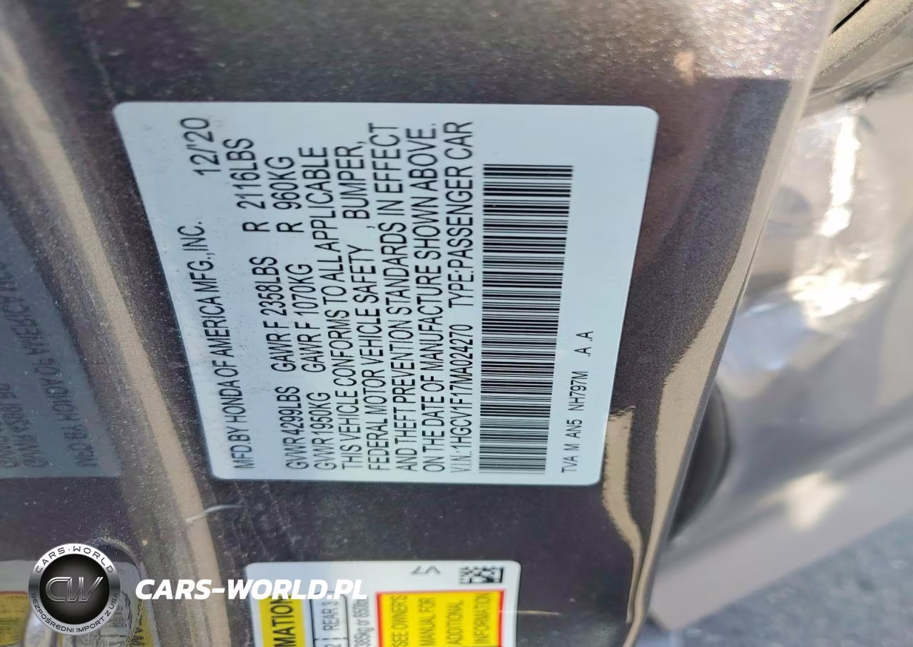 2021 Honda Accord Lx VIN:1HGCV1F17MA024270 - 12