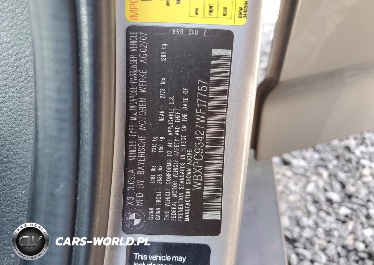 2007 BMW X3 3.0Si VIN:WBXPC93427WF17757 - 13