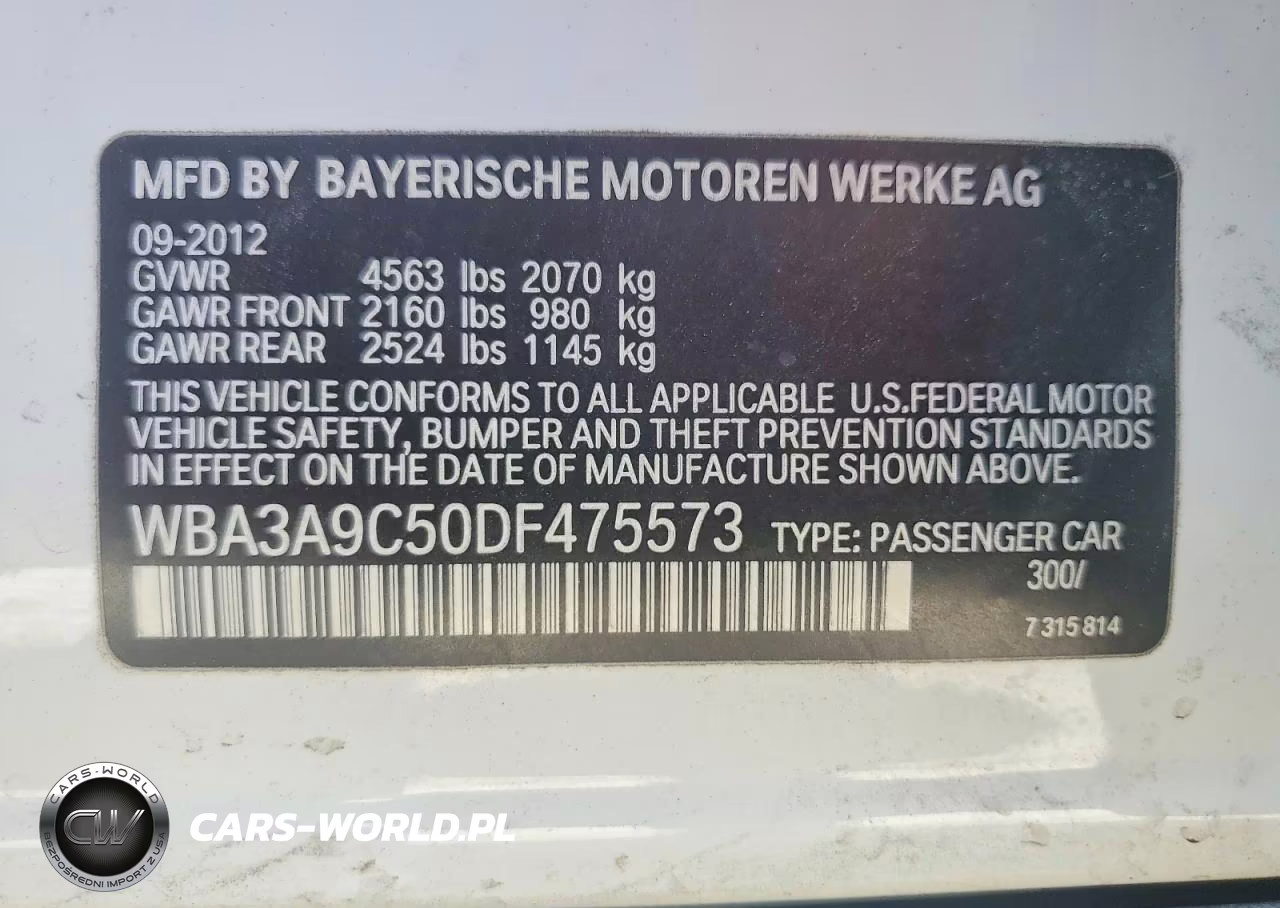 2013 BMW 335 I VIN:WBA3A9C50DF475573 - 12