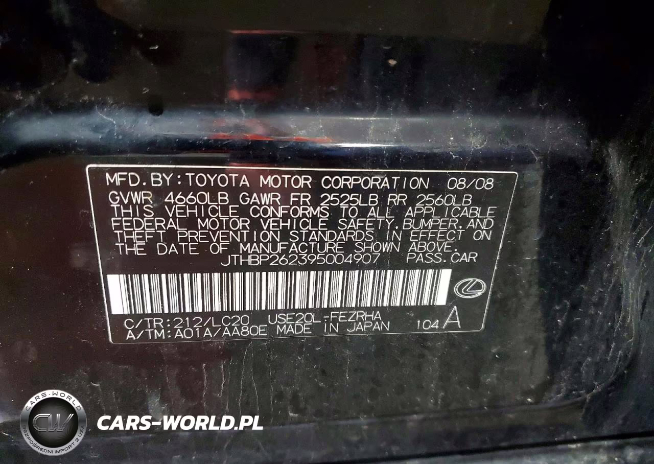 2009 Lexus Is F Base VIN:JTHBP262395004907 - 12