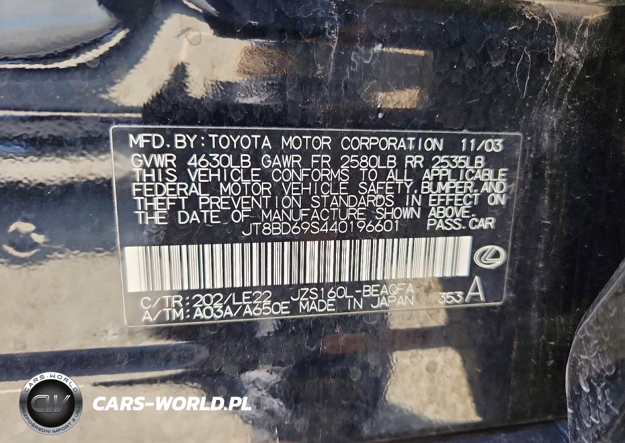 2004 Lexus Gs 300 VIN:JT8BD69S440196601 - 12