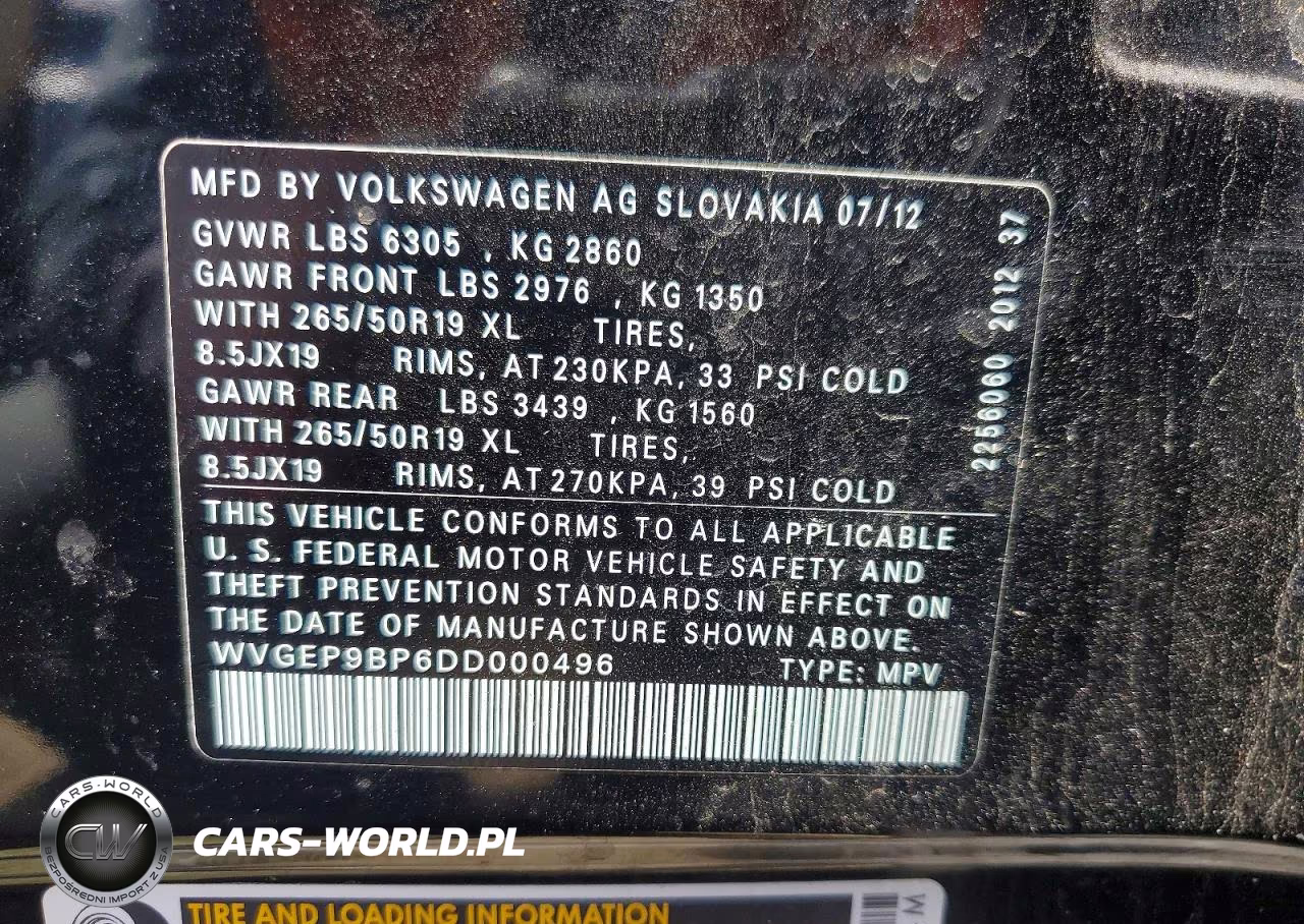 2013 Volkswagen Touareg V6 Tdi VIN:WVGEP9BP6DD000496 - 13